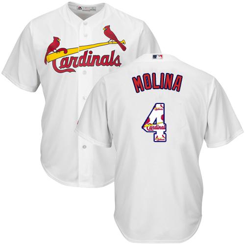 Cardinals #4 Yadier Molina White Team Logo Fashion Stitched MLB Jersey - Click Image to Close